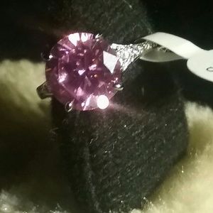 Pink created diamond engagement ring